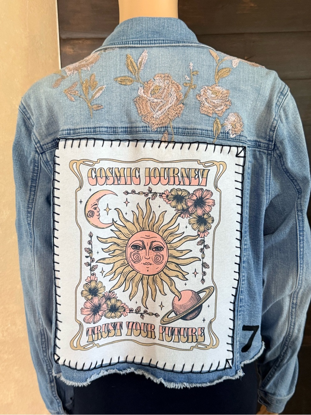 Upcycled Cosmic Journey Distressed Denim Size XXL - Picture 2 of 7